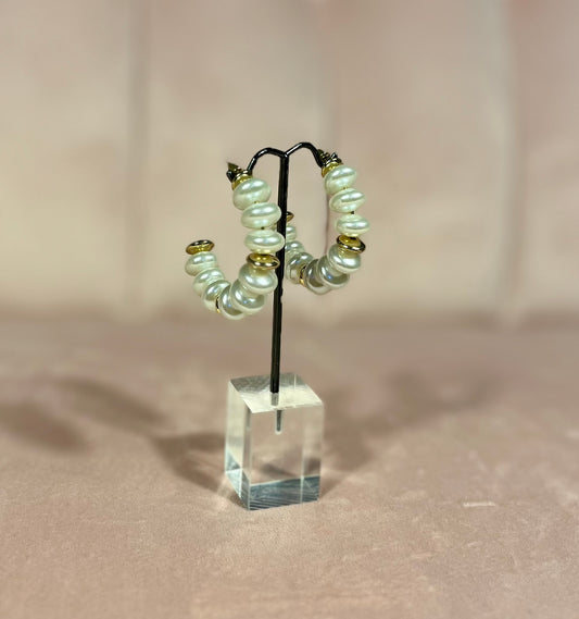 Pearl with Metal Bead Earrings (Gold & Silver)