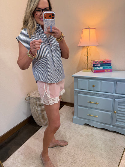 Pink Lace Trim Activewear Shorts