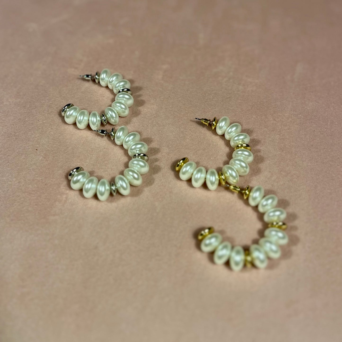 Pearl with Metal Bead Earrings (Gold & Silver)