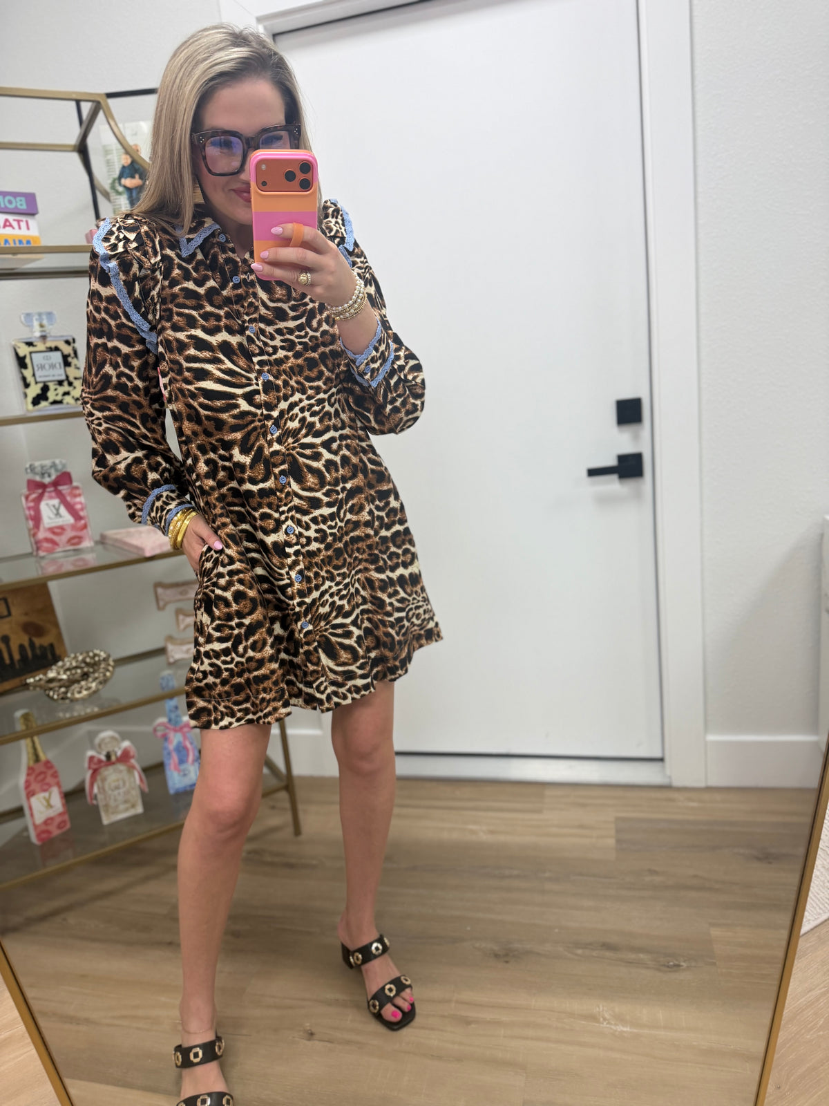 Periwinkle Animal Print Detailed Ruffle Sleeve Dress