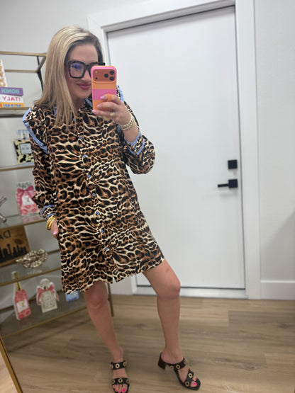 Periwinkle Animal Print Detailed Ruffle Sleeve Dress
