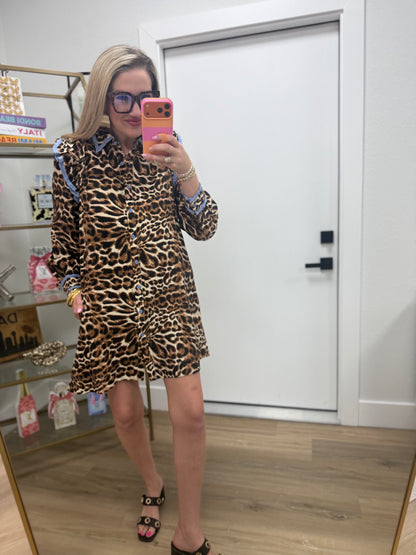Periwinkle Animal Print Detailed Ruffle Sleeve Dress