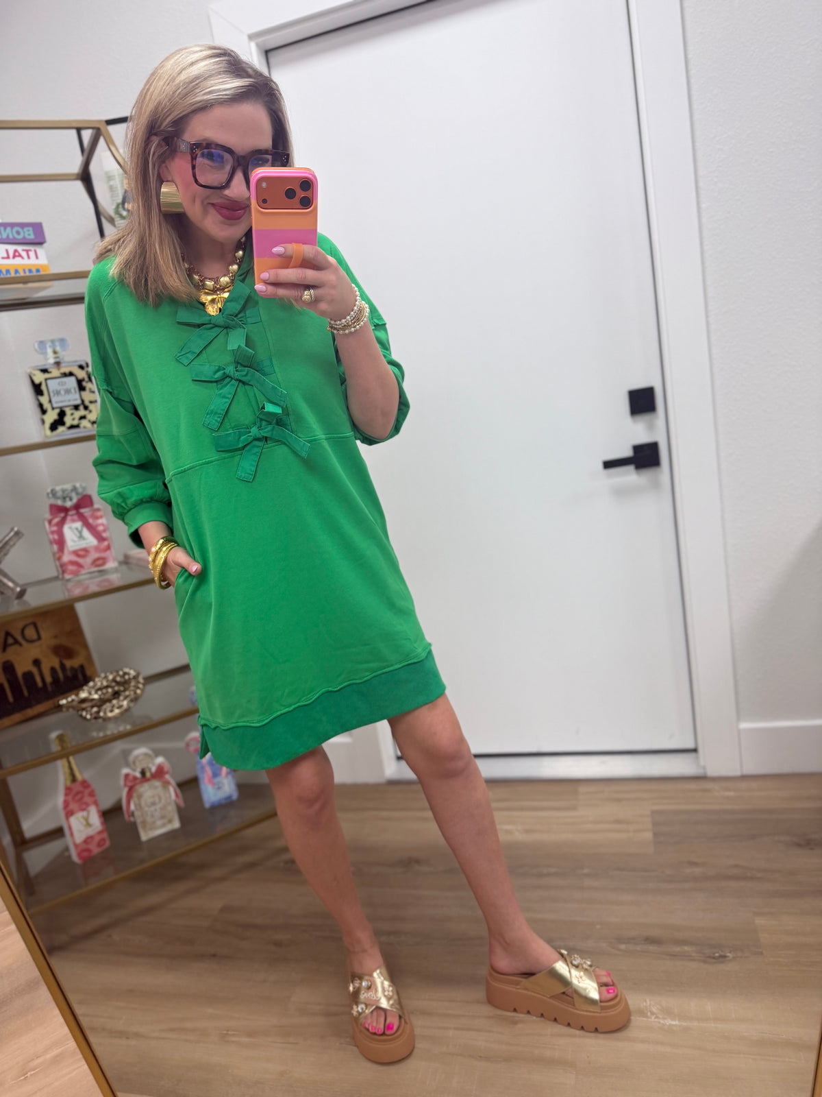 Kelly Green Front Tie Midi Dress