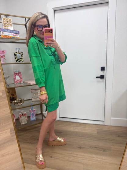 Kelly Green Front Tie Midi Dress