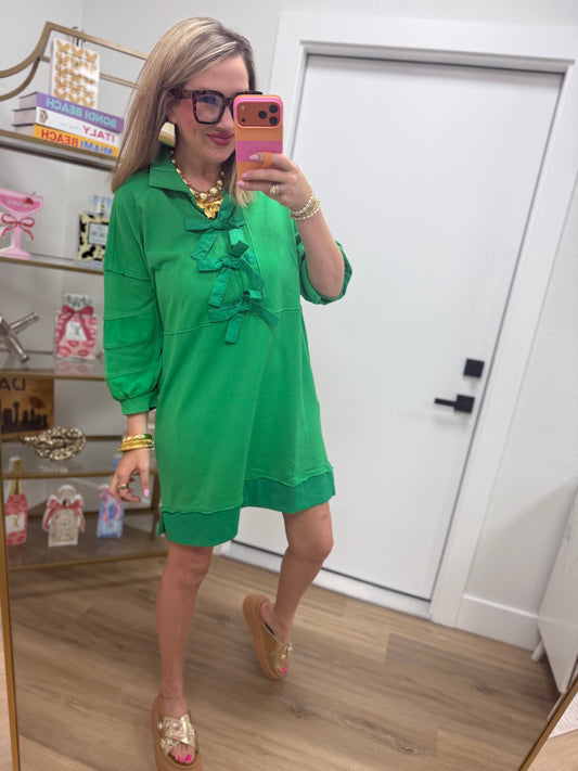 Kelly Green Front Tie Midi Dress