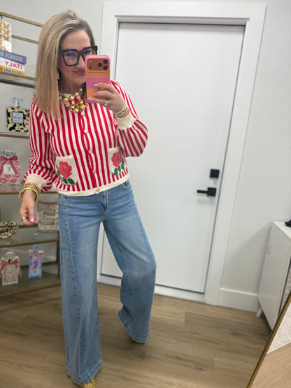 Medium Wash Wide Leg Side Panel Denim Pants