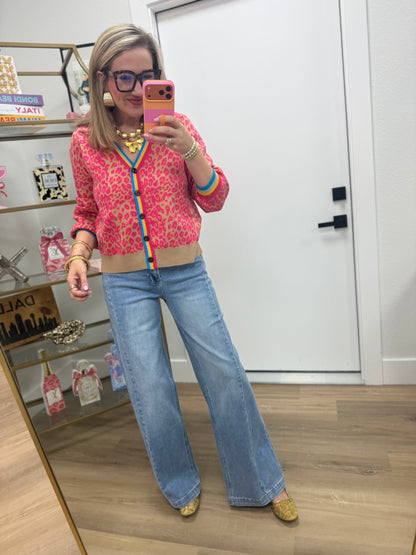 Medium Wash Wide Leg Side Panel Denim Pants