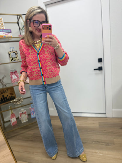 Medium Wash Wide Leg Side Panel Denim Pants