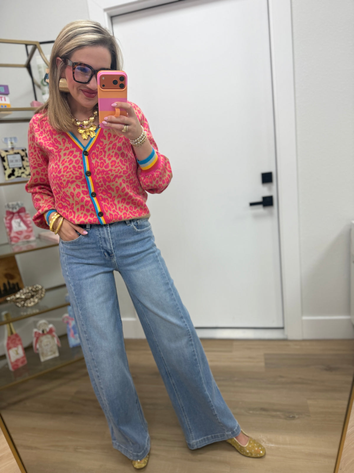 Medium Wash Wide Leg Side Panel Denim Pants