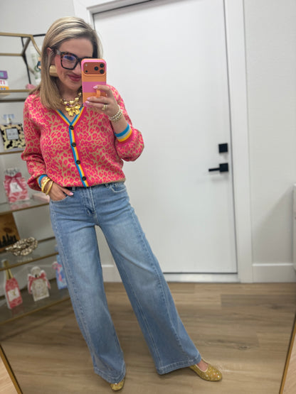 Medium Wash Wide Leg Side Panel Denim Pants