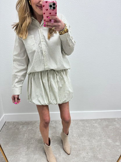 Green and Cream Striped Bubble Skirt Two Piece Set