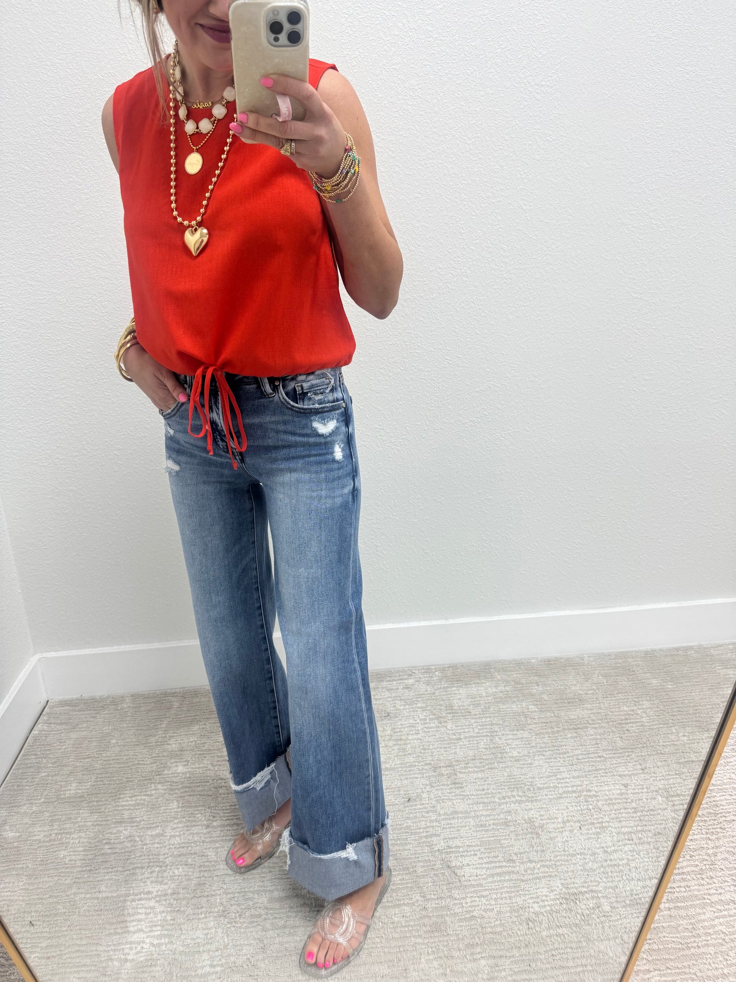 Risen Mid Rise Tummy Control Wide Leg Jeans