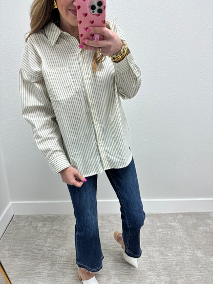 Green and Cream Striped Bubble Skirt Two Piece Set