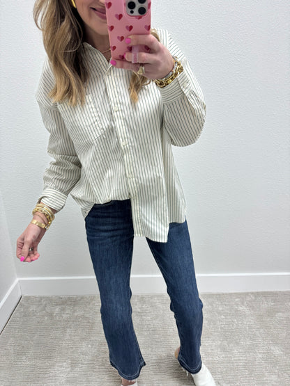 Green and Cream Striped Bubble Skirt Two Piece Set