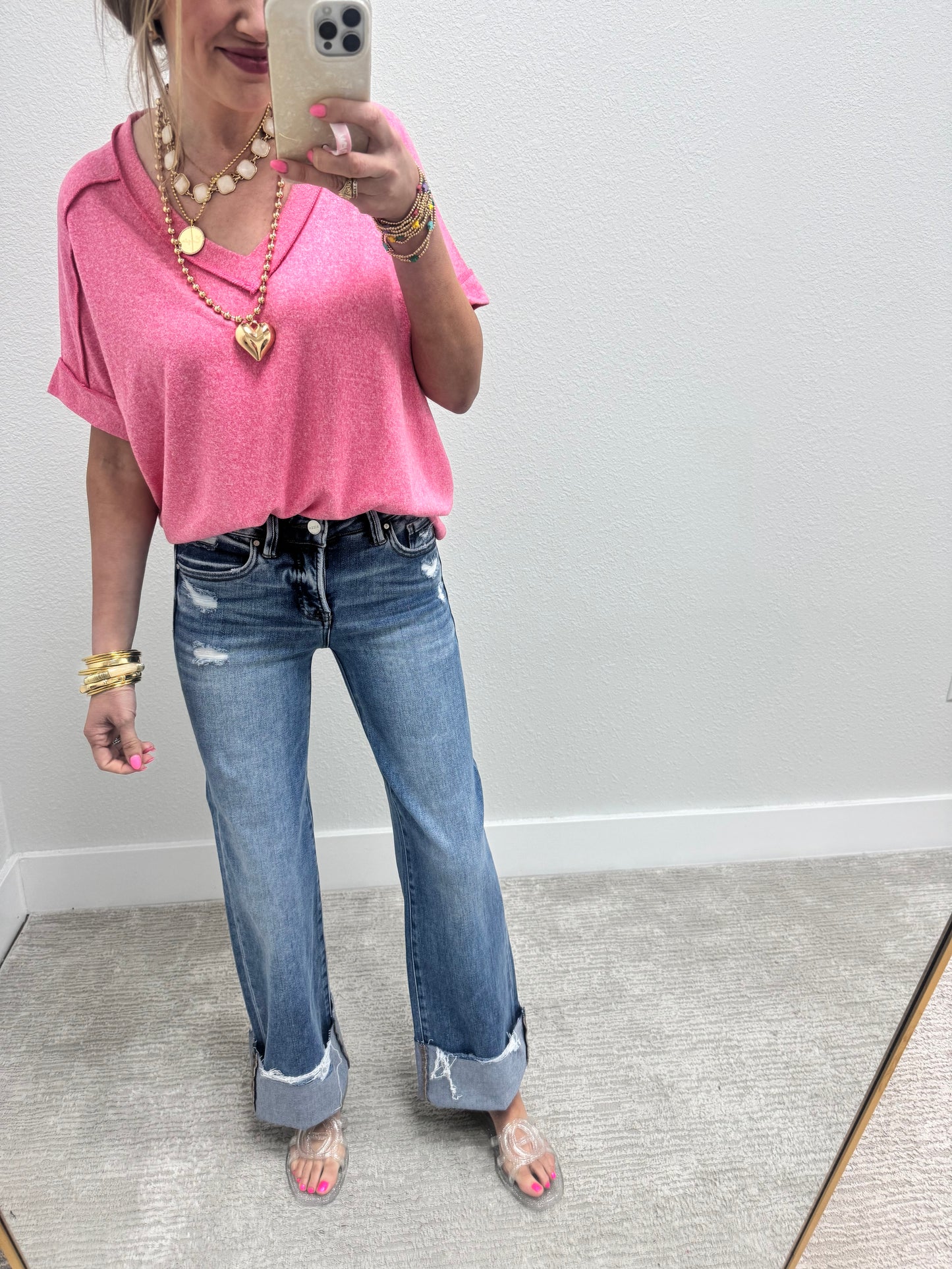 Risen Mid Rise Tummy Control Wide Leg Jeans