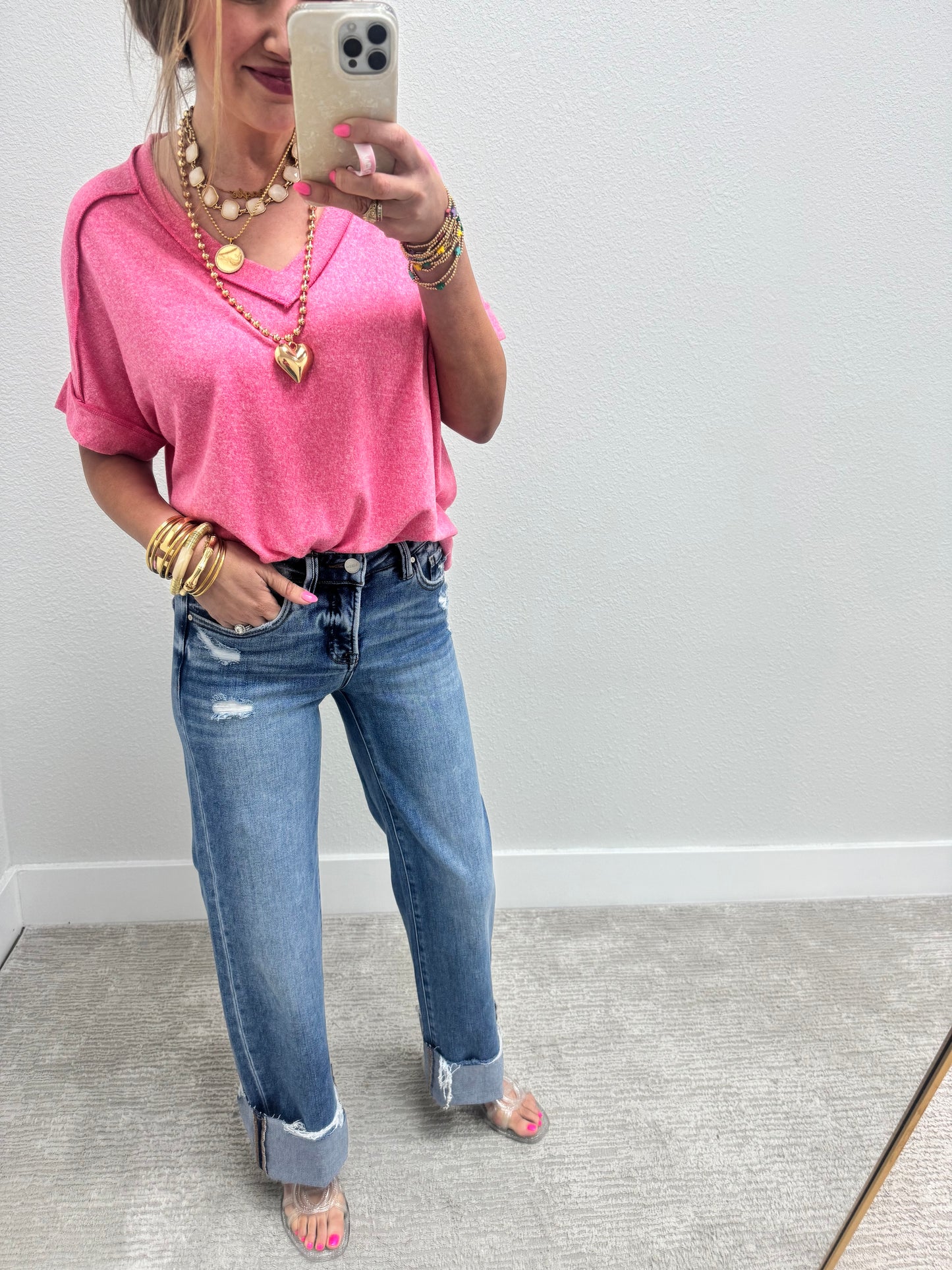 Risen Mid Rise Tummy Control Wide Leg Jeans
