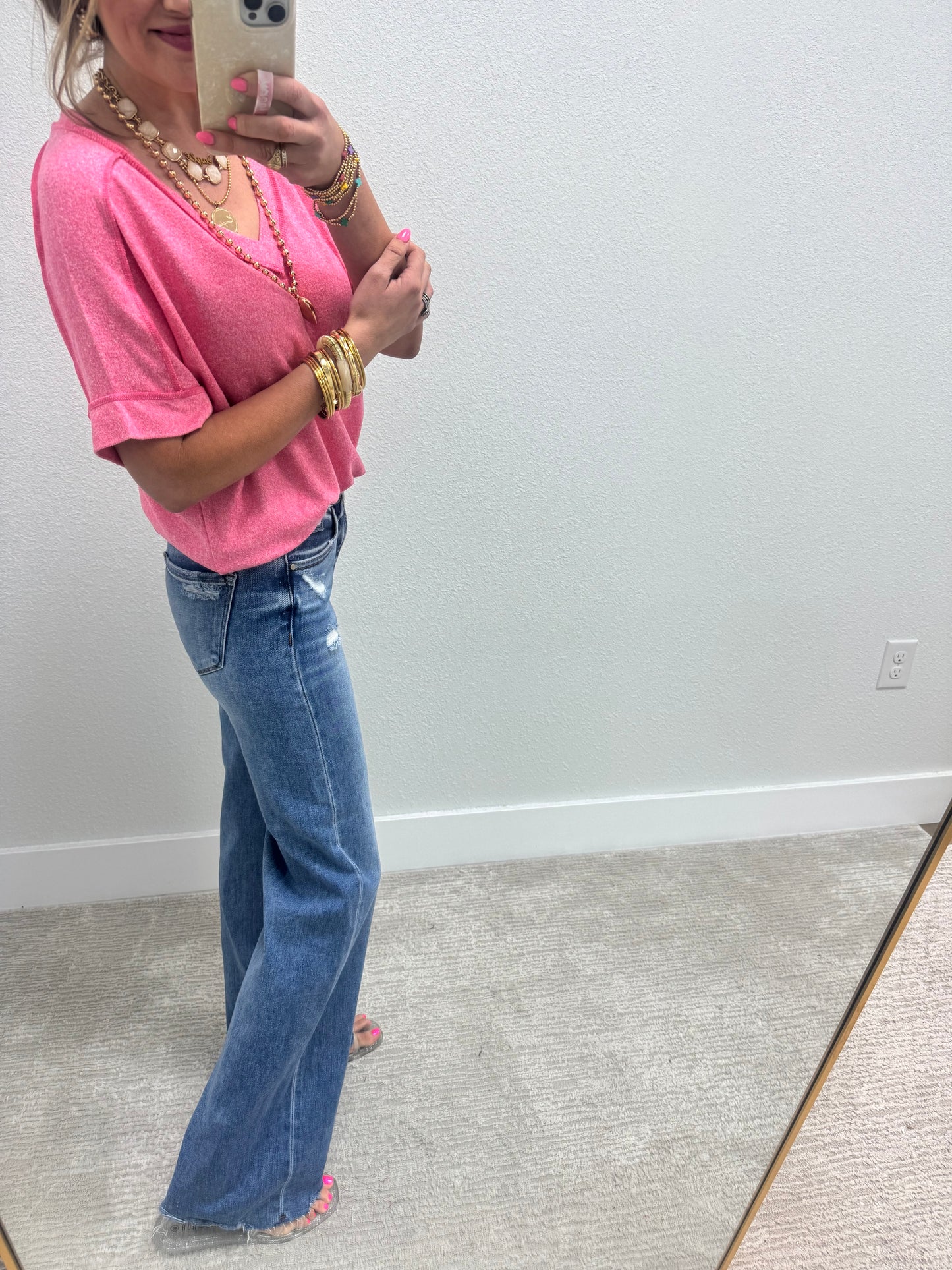 Risen Mid Rise Tummy Control Wide Leg Jeans