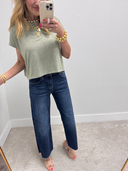 Olive Melagne Crop Short Sleeve