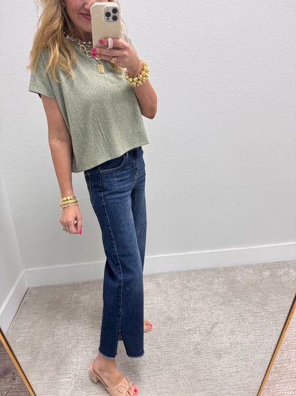 Olive Melagne Crop Short Sleeve