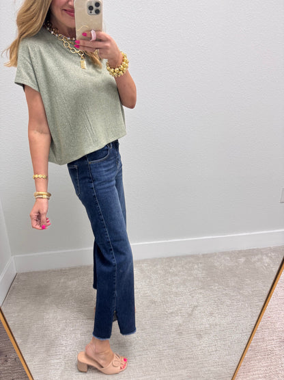 Olive Melagne Crop Short Sleeve