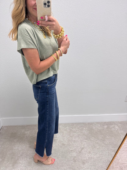 Olive Melagne Crop Short Sleeve