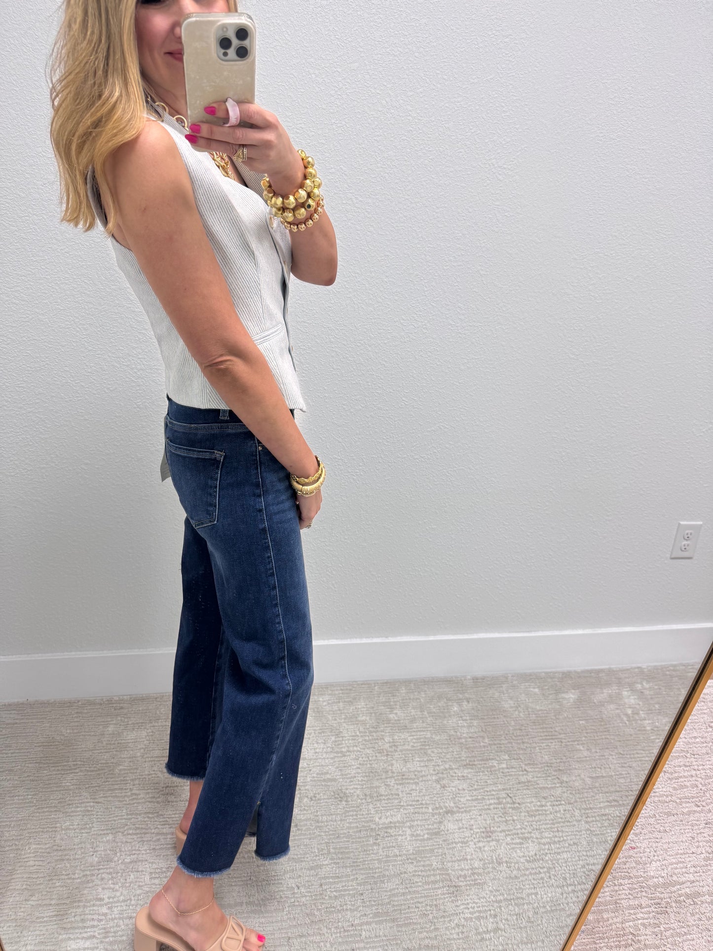 Light Blue PinStripe 4 Button Vest