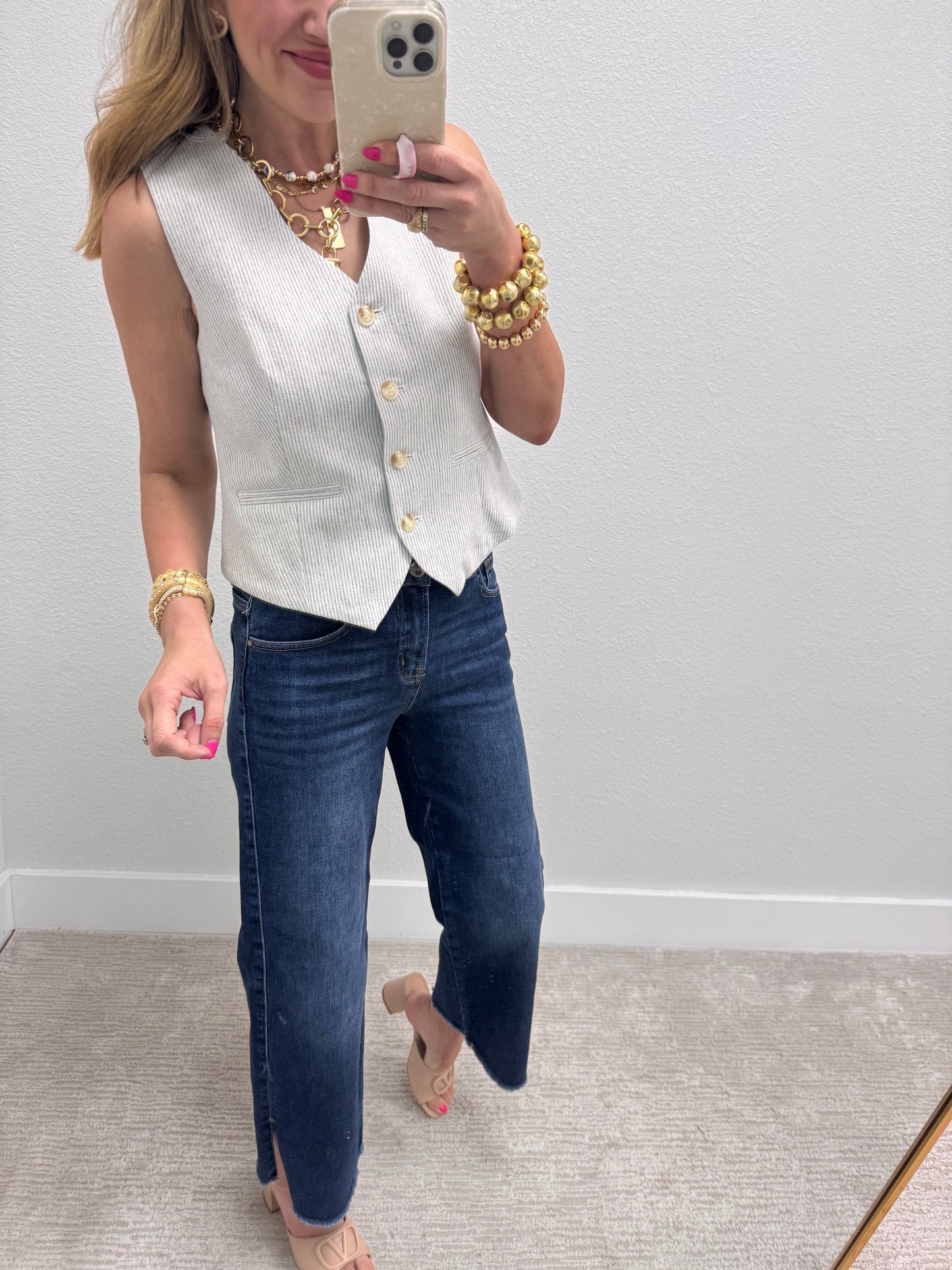 Light Blue PinStripe 4 Button Vest