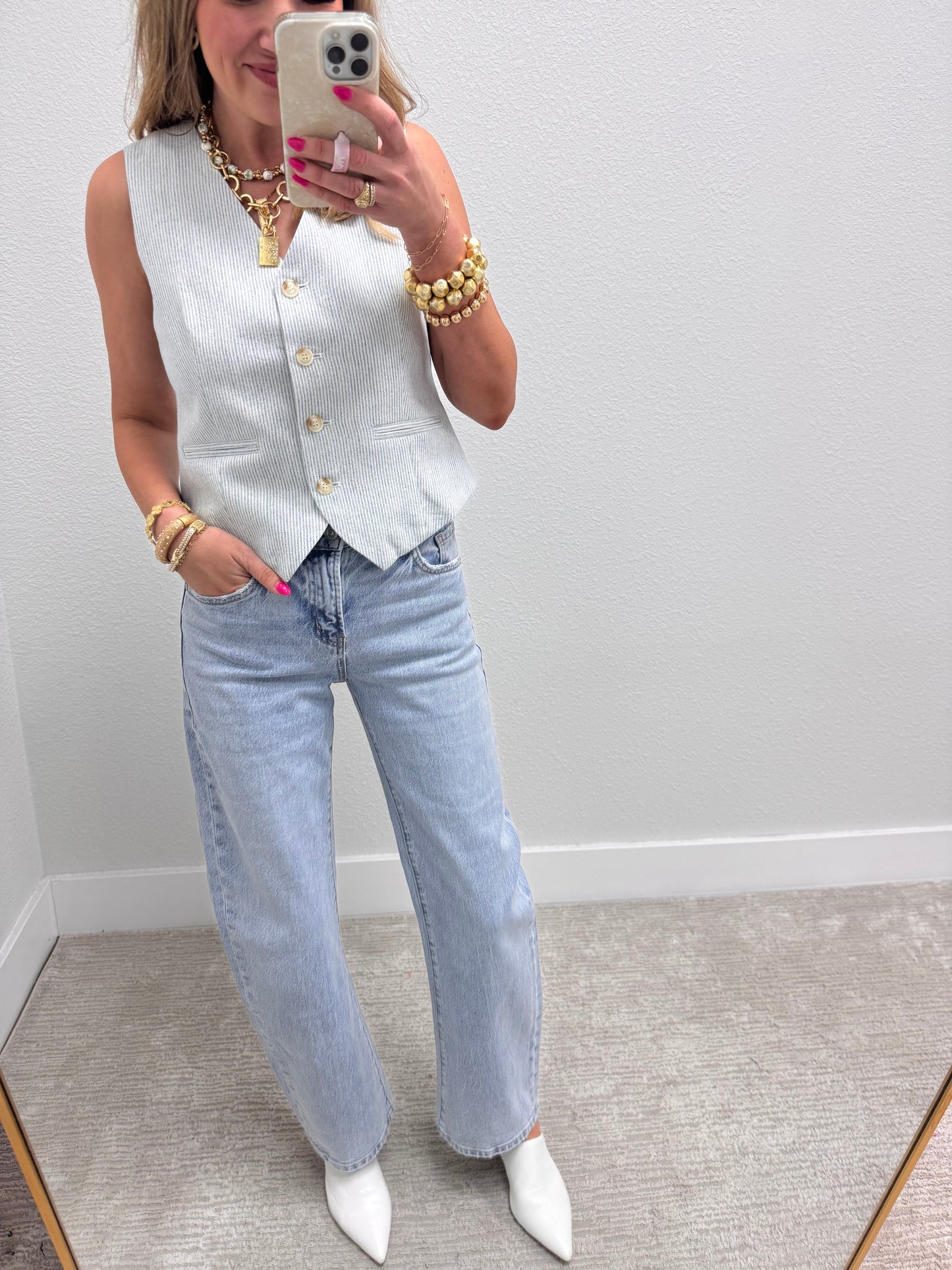 Light Blue PinStripe 4 Button Vest