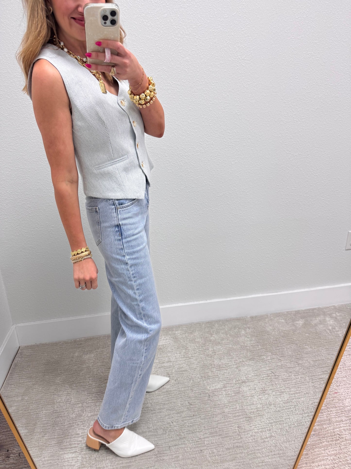 Light Blue PinStripe 4 Button Vest