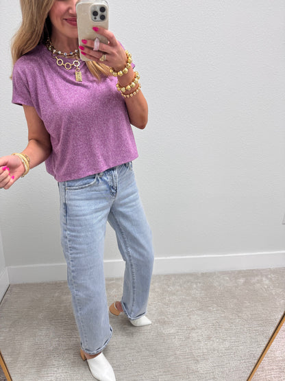 Purple Melagne Crop Short Sleeve
