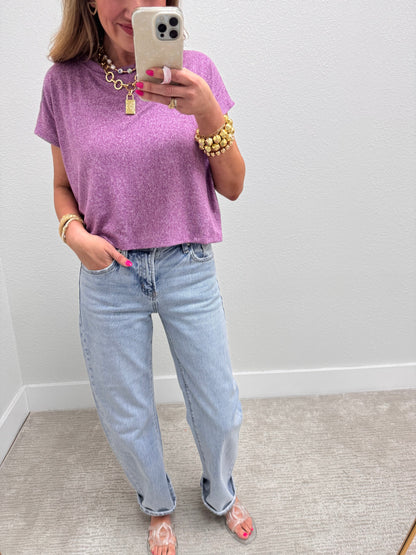 Purple Melagne Crop Short Sleeve