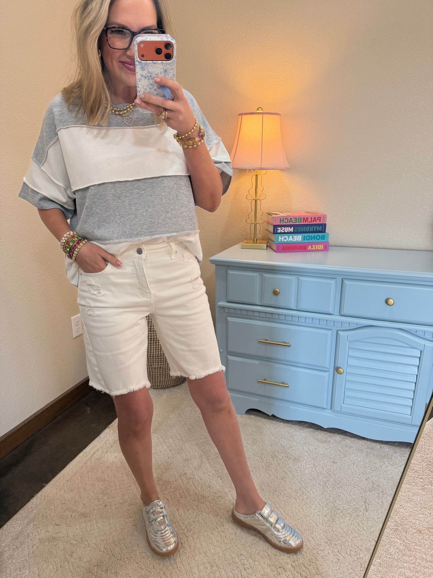 Risen White Slouchy Bermuda Shorts