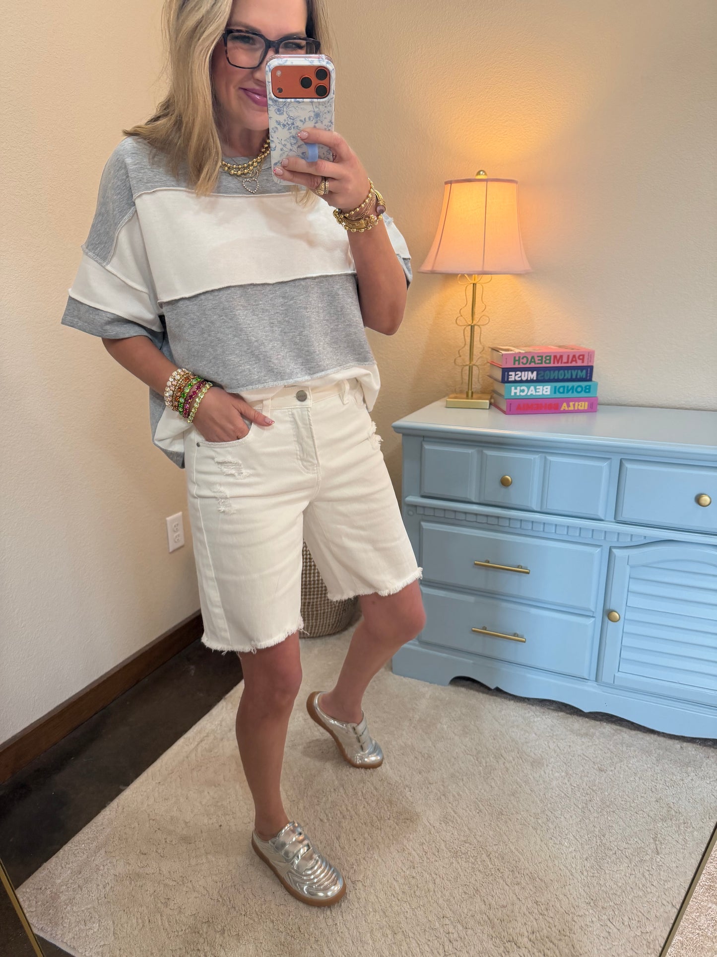 Risen White Slouchy Bermuda Shorts