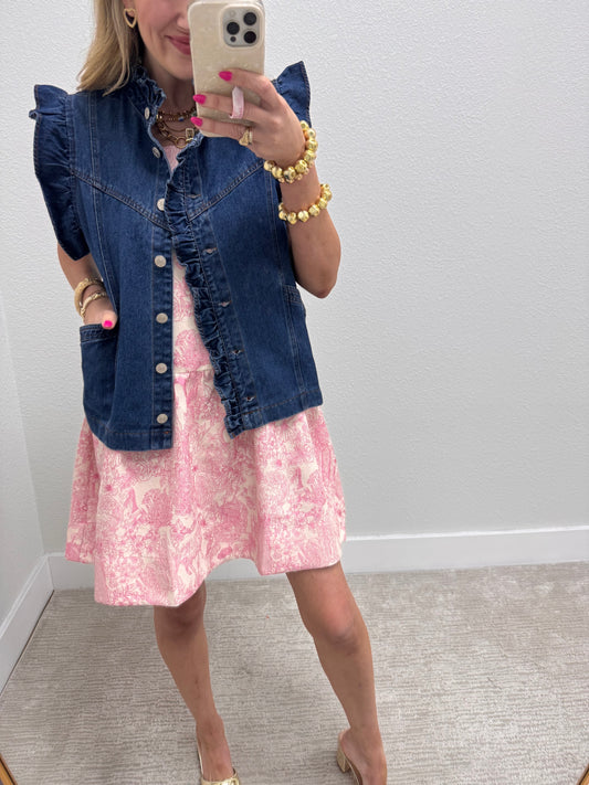 Dark Wash Denim Ruffle Vest
