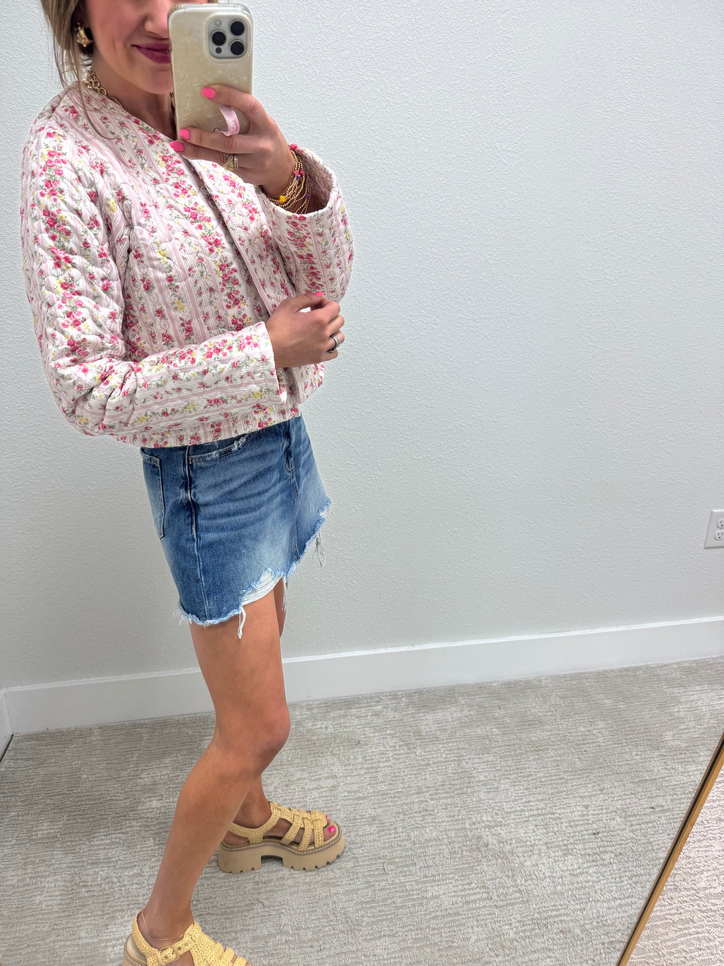 Ida Mae Wilshire Stripe Pink Quilted Cropped Jacket