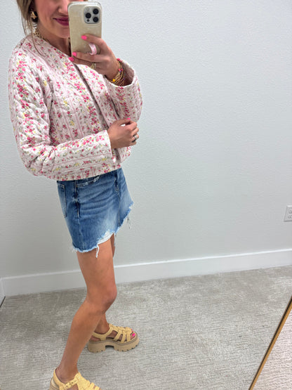 Ida Mae Wilshire Stripe Pink Quilted Cropped Jacket *FS
