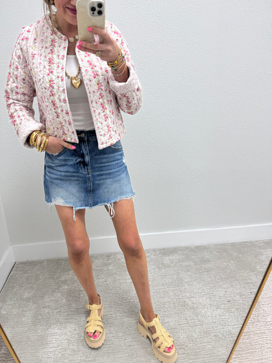Ida Mae Wilshire Stripe Pink Quilted Cropped Jacket *FS