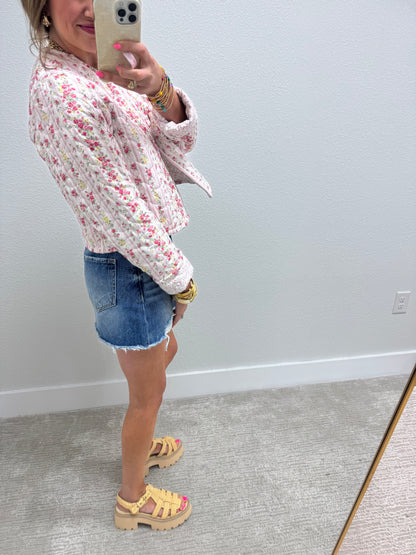 Ida Mae Wilshire Stripe Pink Quilted Cropped Jacket *FS