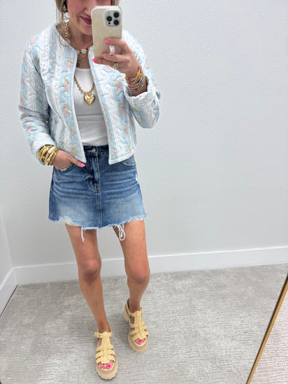 Ida Mae Bella Stripe Blue Quilted Cropped Jacket *FS