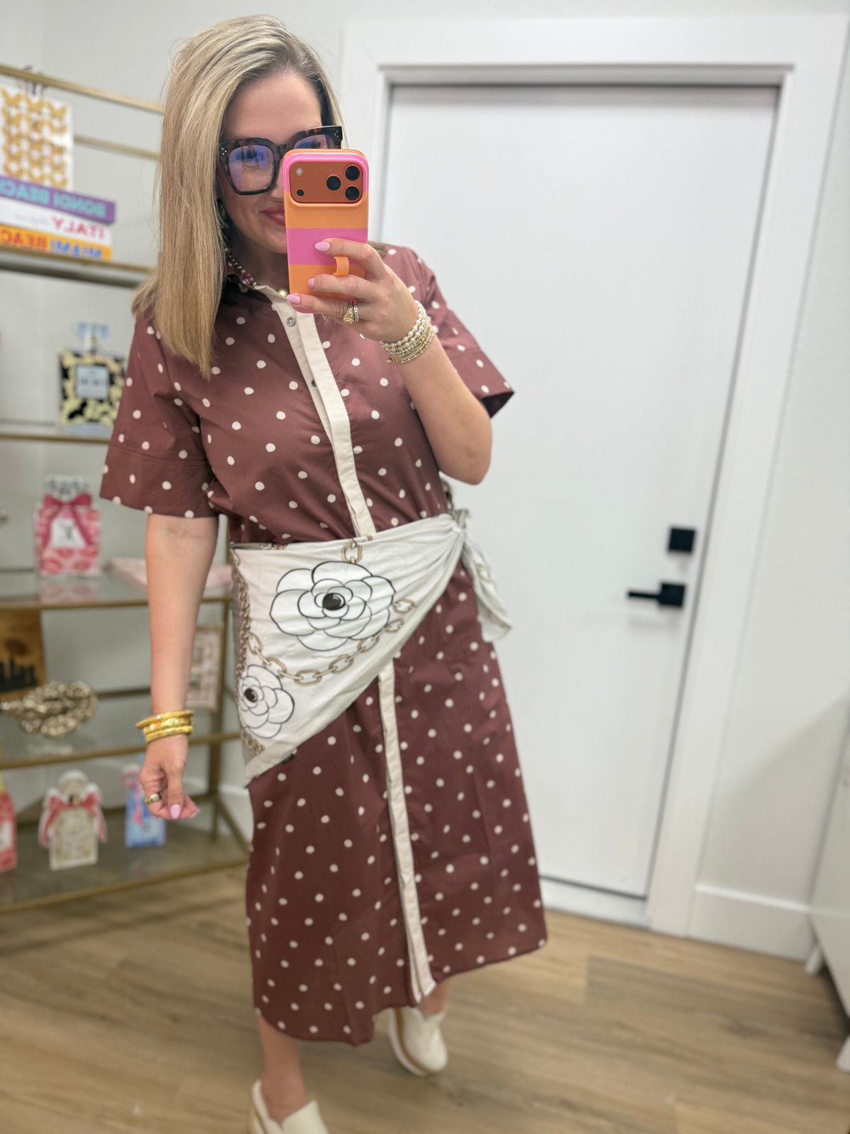 Brown Polka Dot Button Down Dress