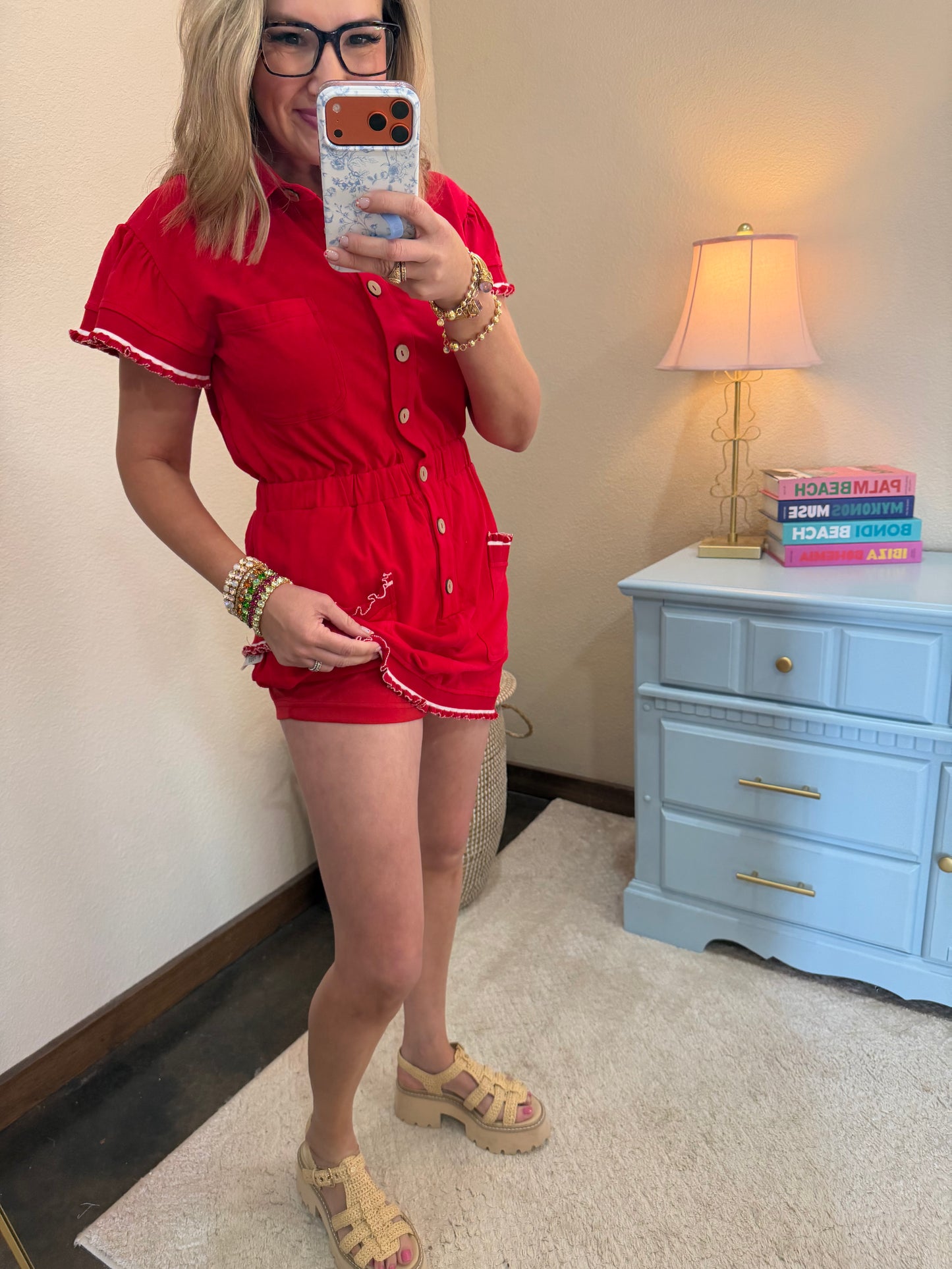 Red Lettuce Detail Skort Dress