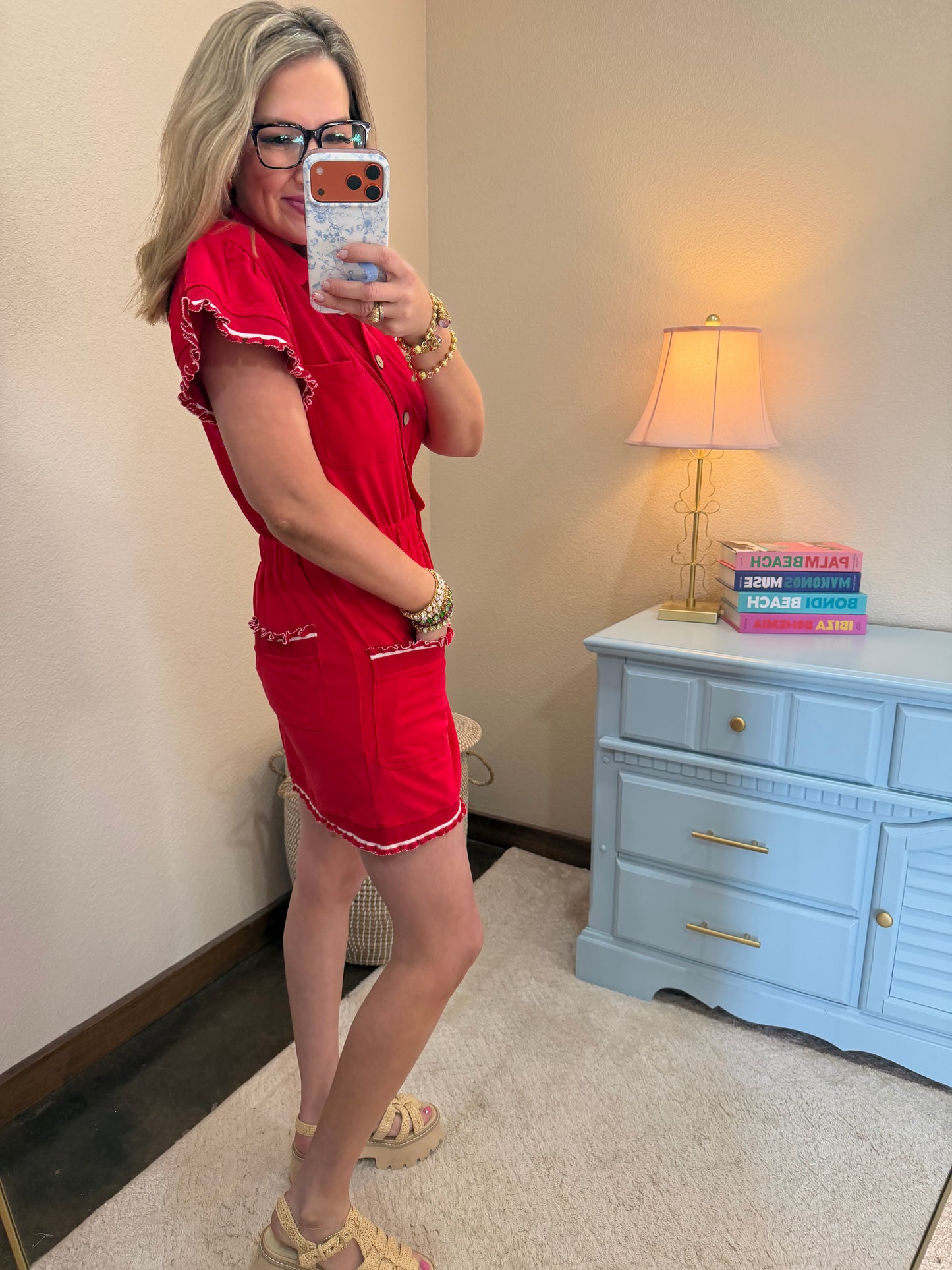 Red Lettuce Detail Skort Dress
