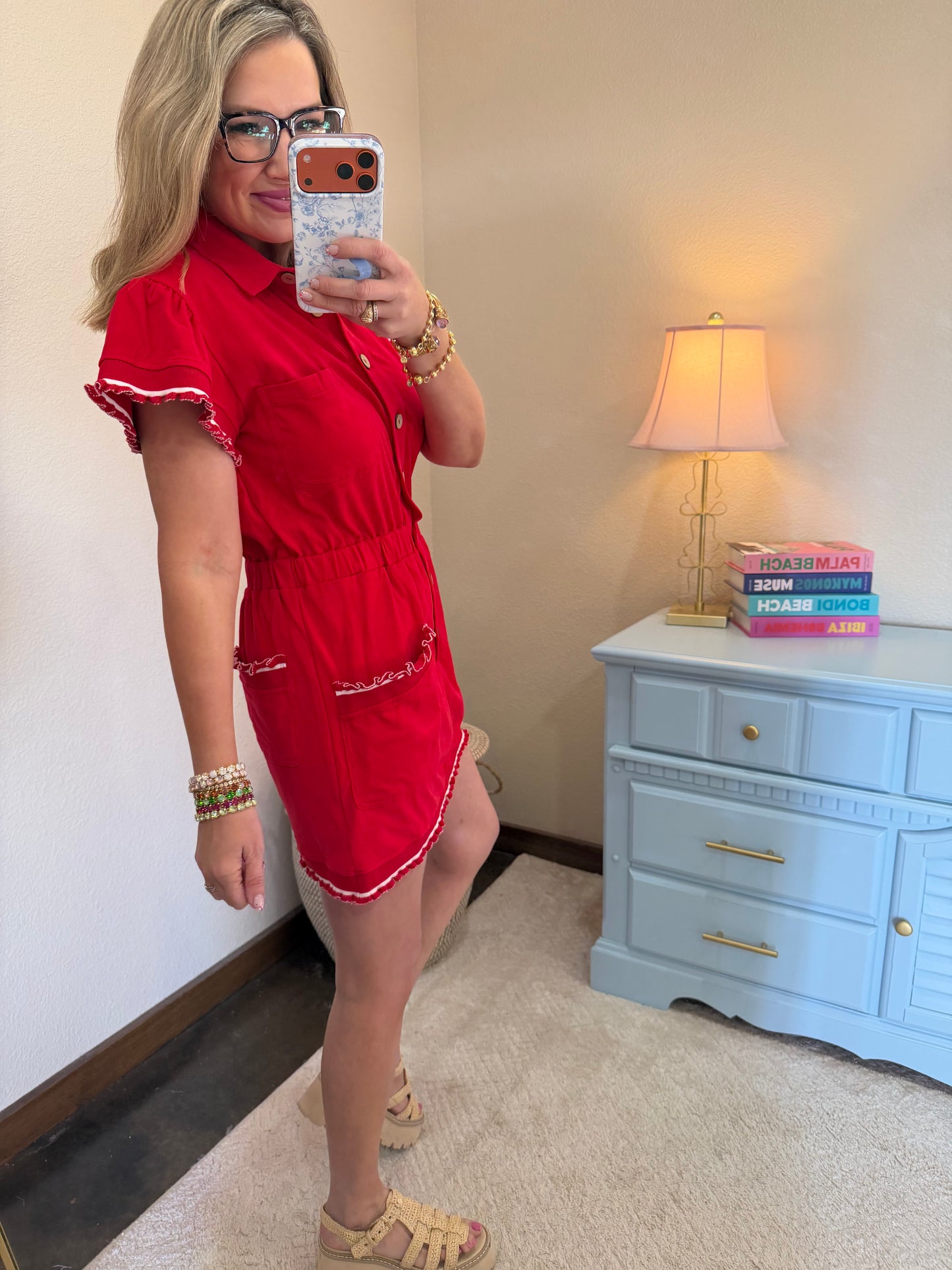 Red Lettuce Detail Skort Dress