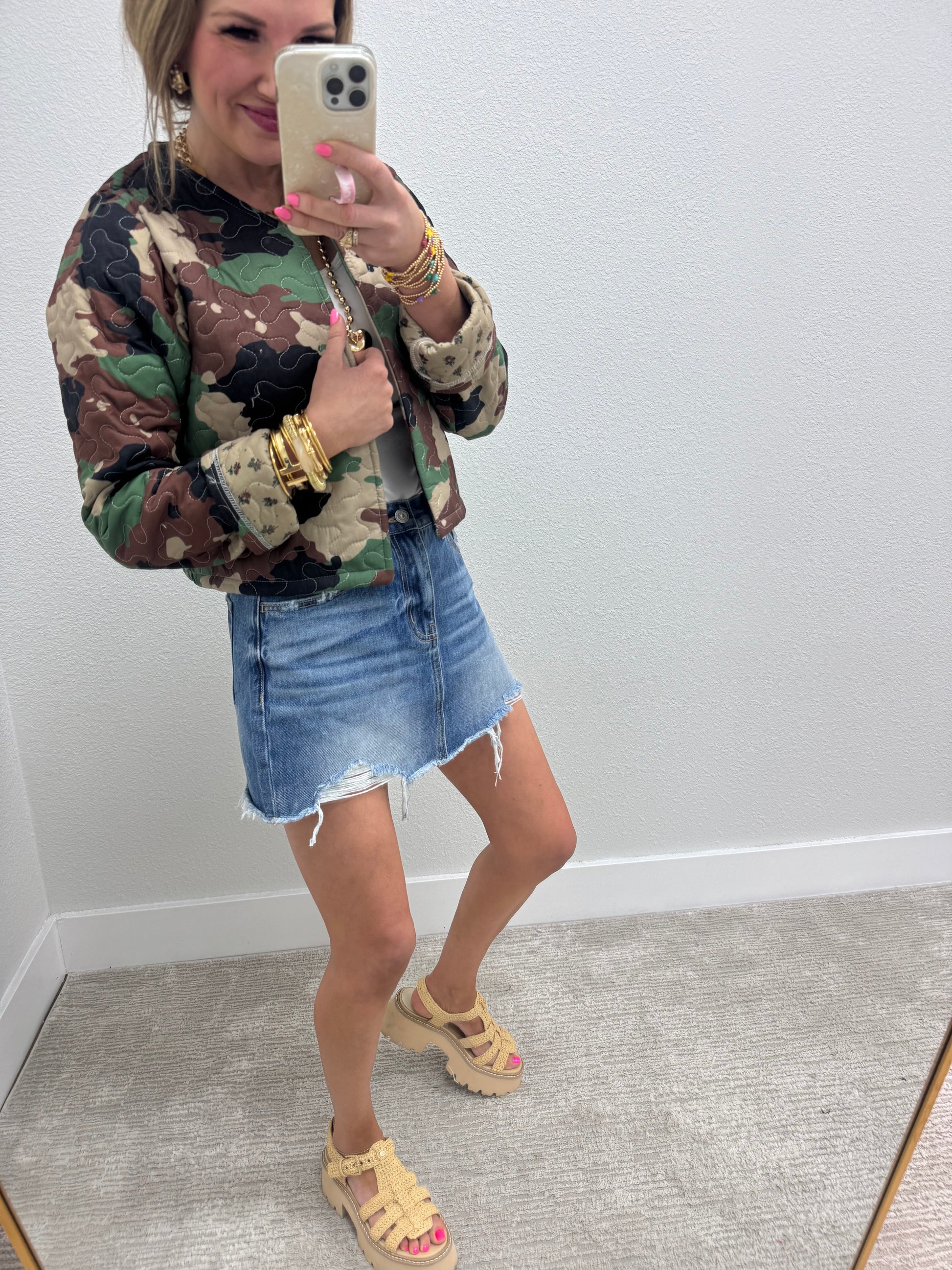 Ida Mae Cheyenne Camo Quilted Cropped Jacket