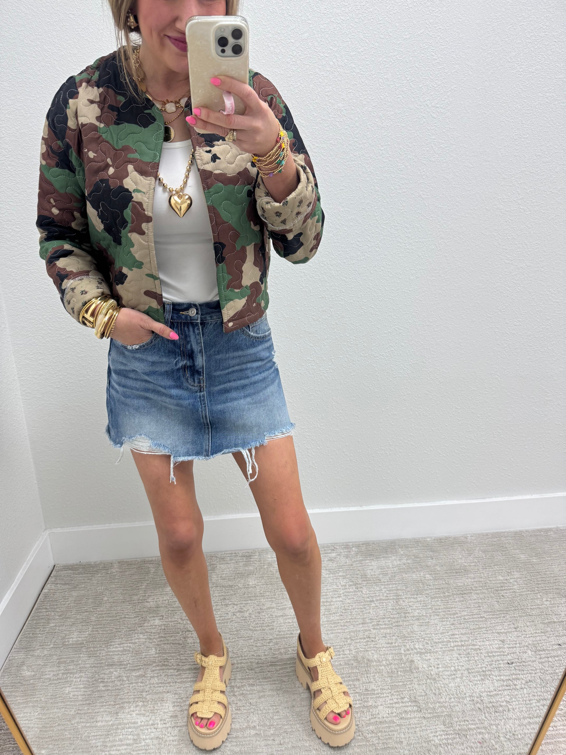 Ida Mae Cheyenne Camo Quilted Cropped Jacket