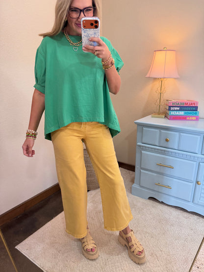 Green High Low Denim Top