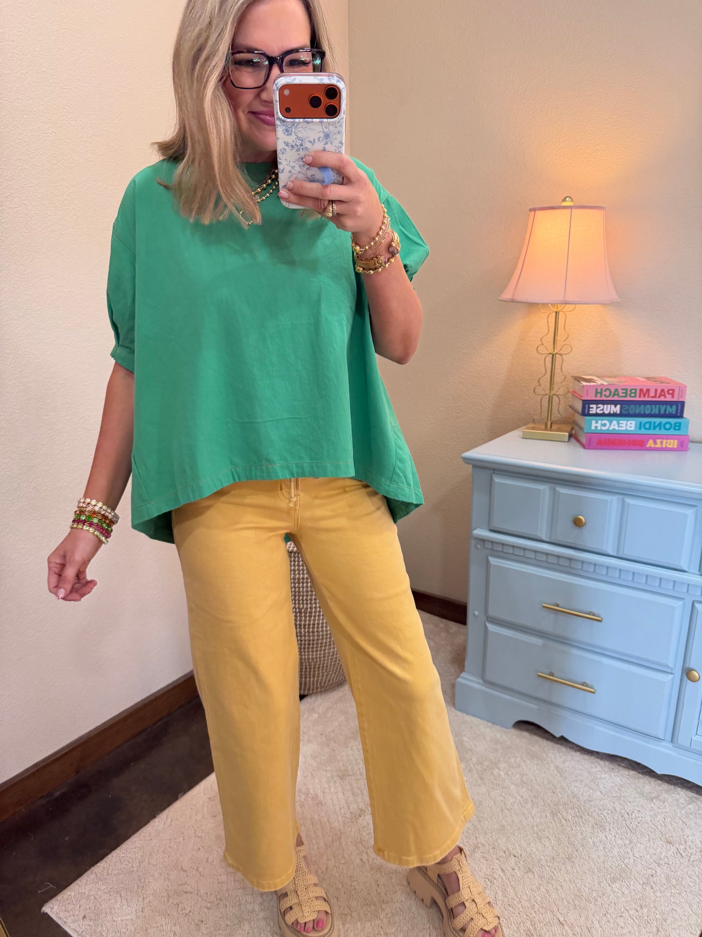 Green High Low Denim Top