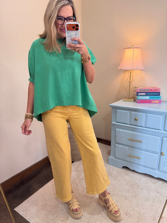 Green High Low Denim Top