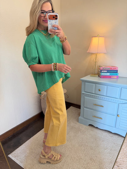 Green High Low Denim Top