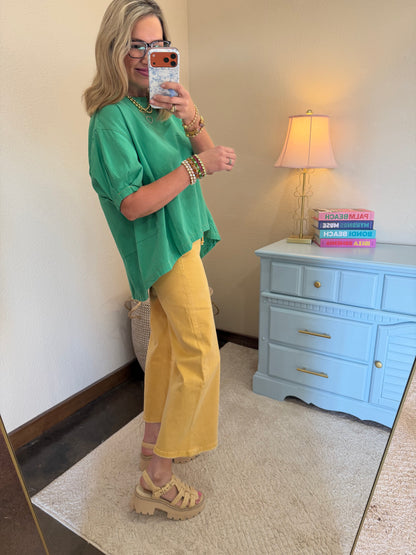 Green High Low Denim Top